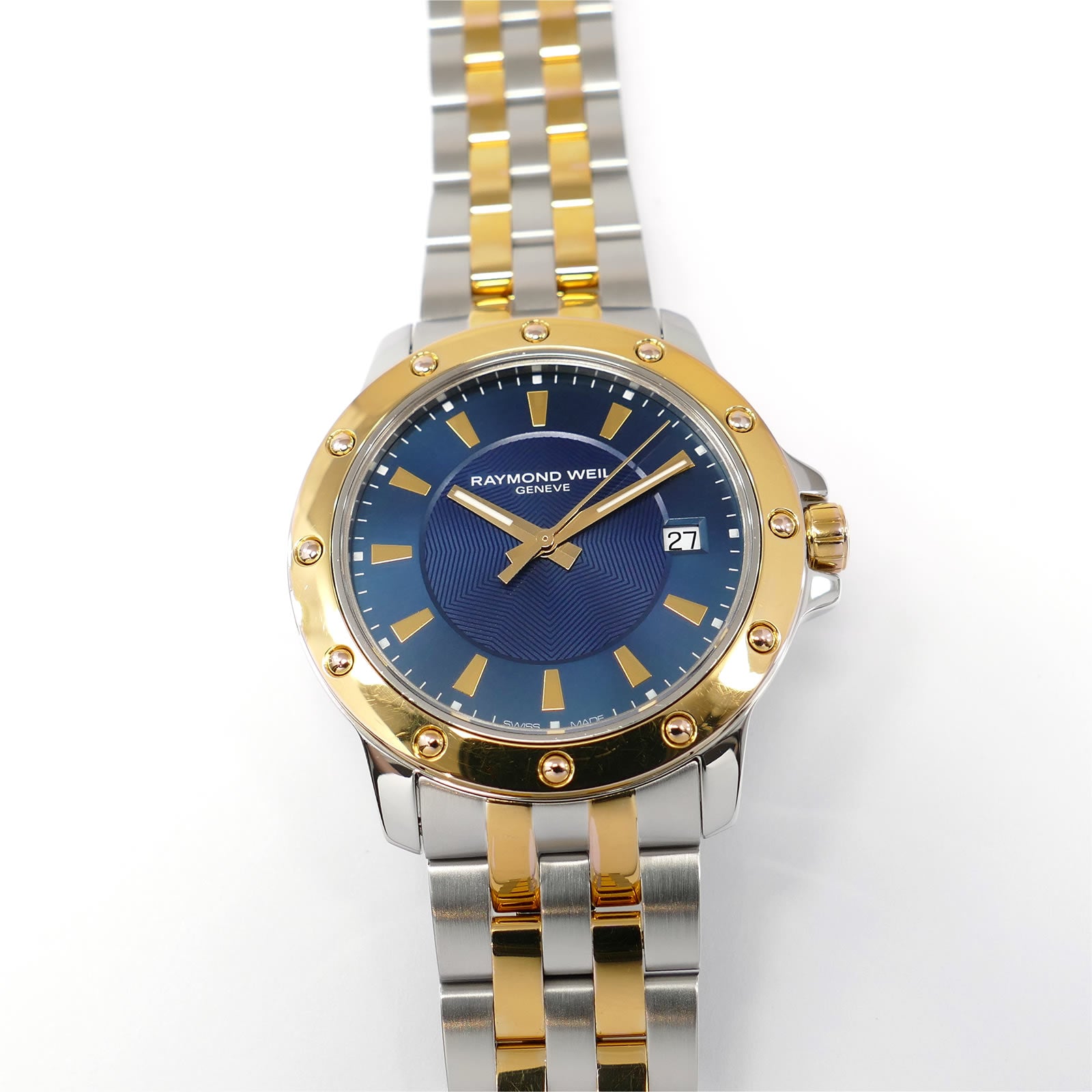 Raymond Weil Tango 5599 Blue Dial Men's 39mm Two Tone 18k Gold