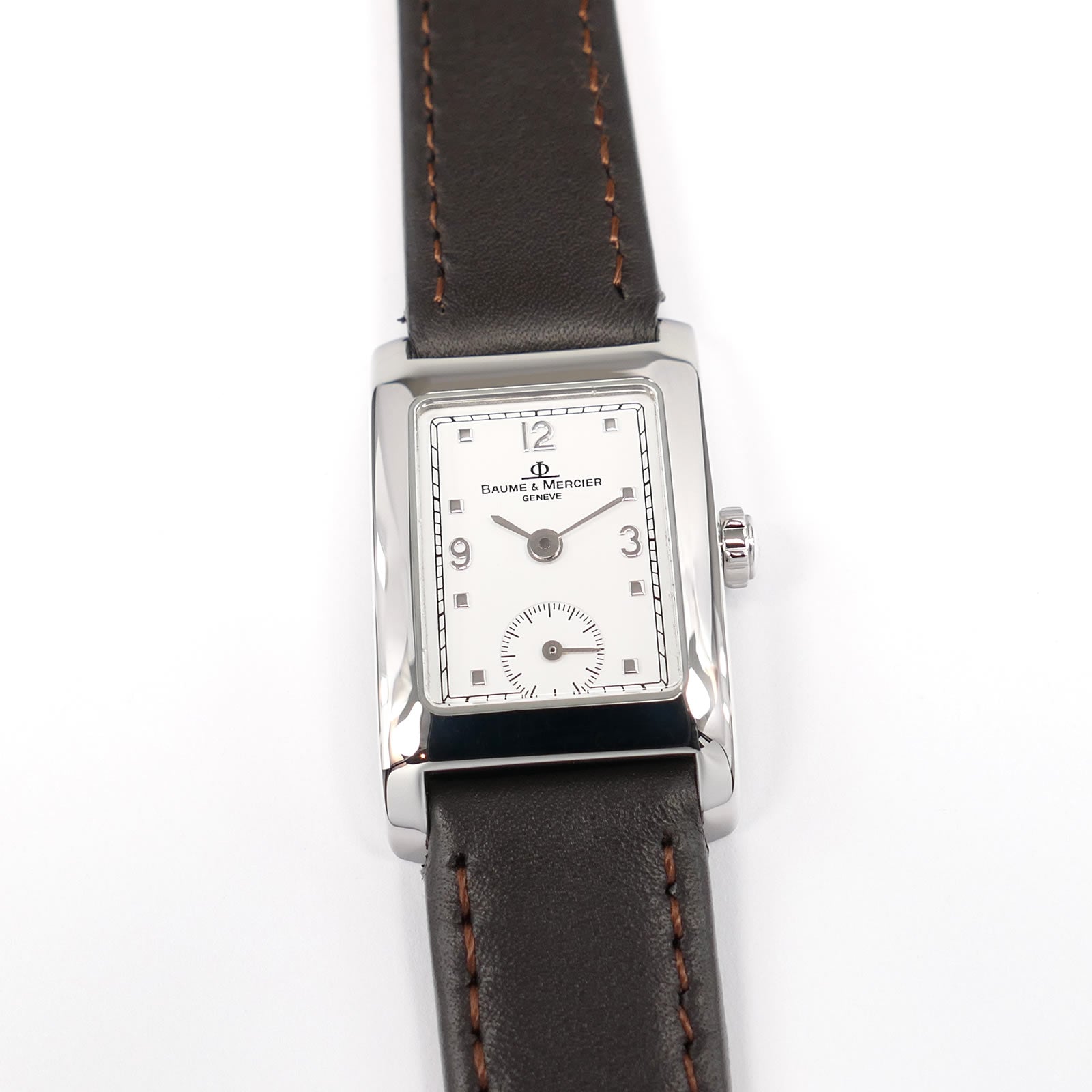 1990s Ladies Baume & Mercier Hampton MV045139 Quartz Wristwatch with White Dial on Deployment main image 1
