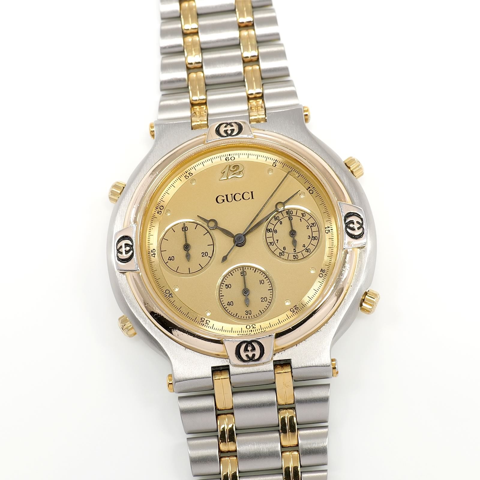 Gucci 9400 Chronograph Champagne Dial with 18k Gold Rare Vintage 
