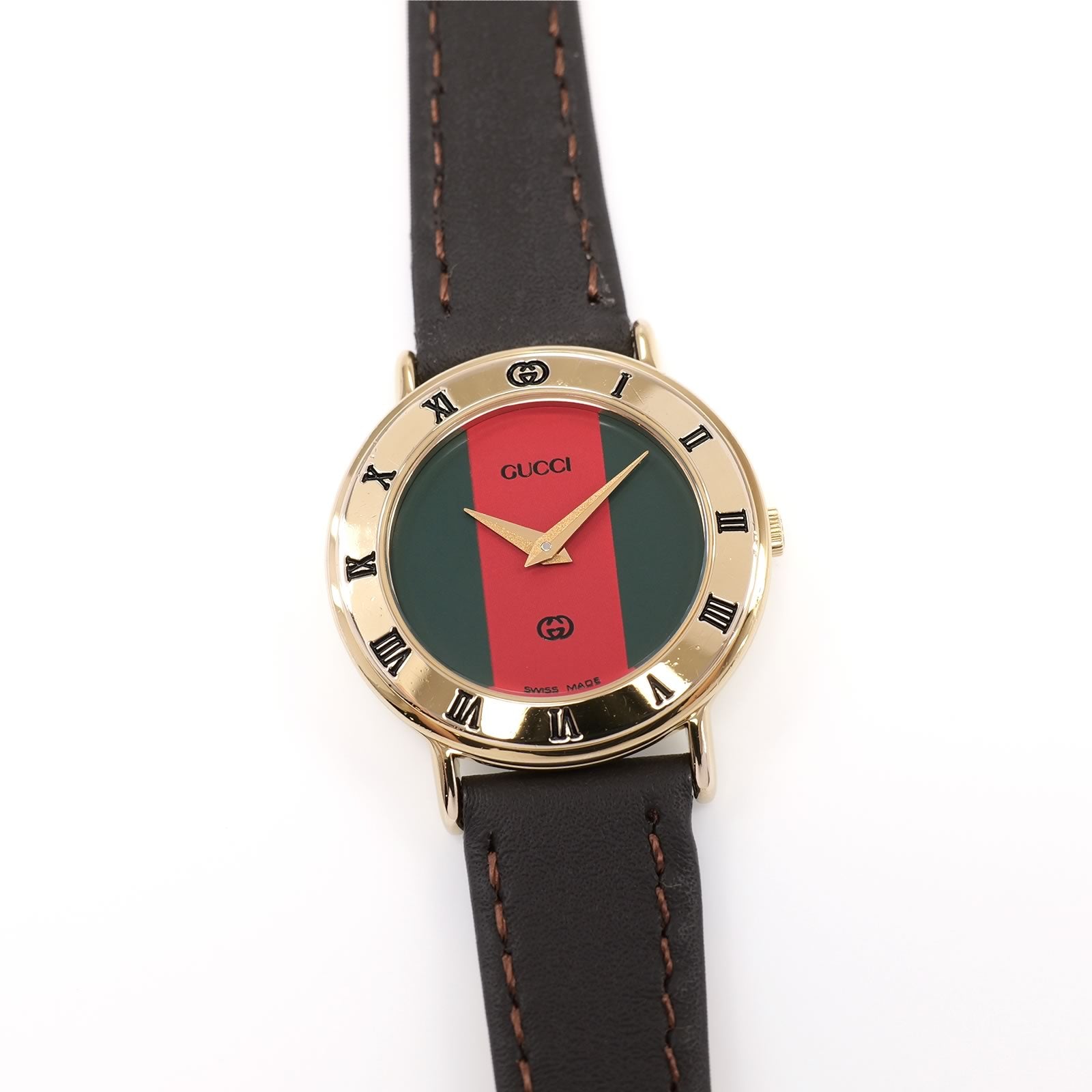 Gucci 3000L Ladies 25mm Red and Green Dial 18k Gold Plated 