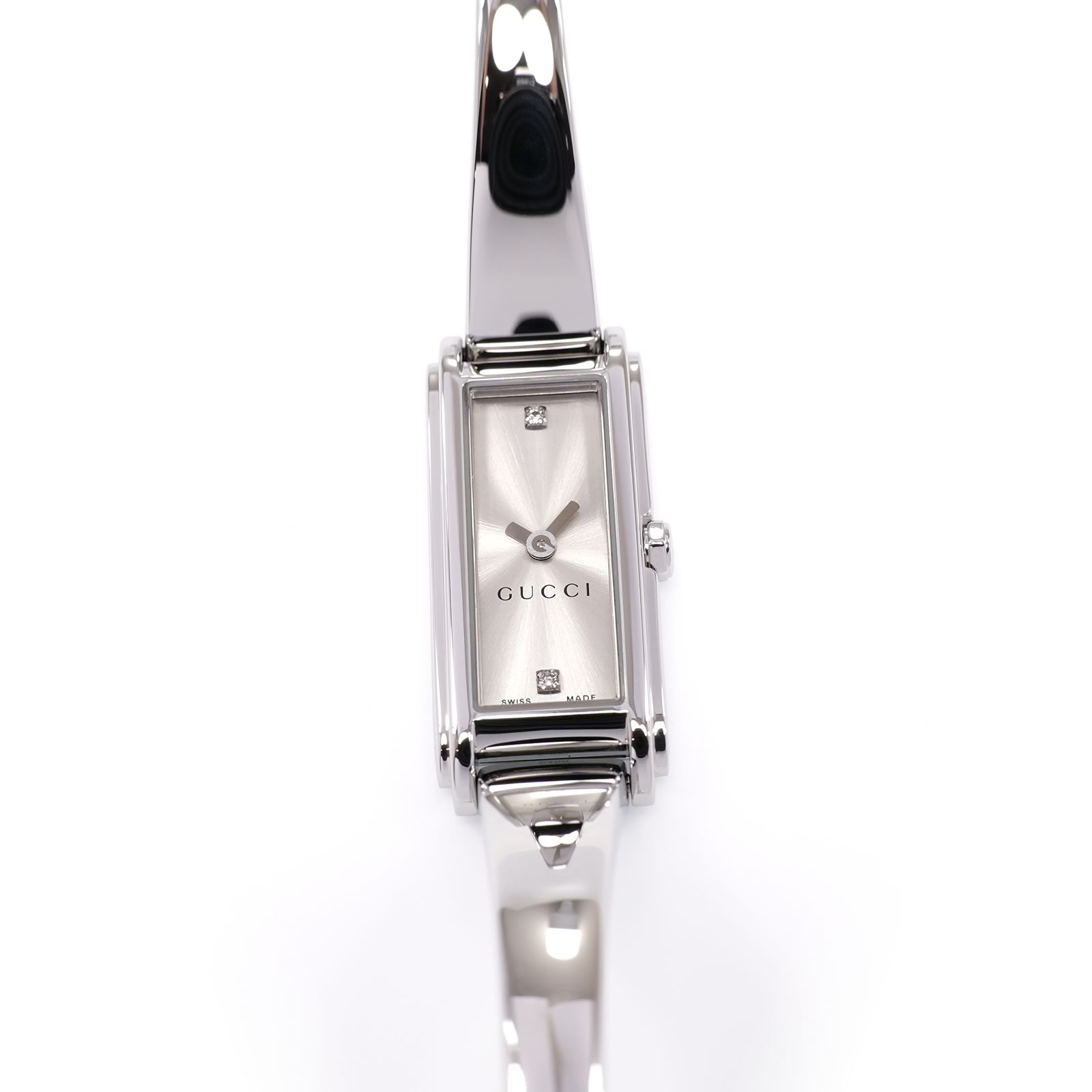 Gucci G-Line 109 Ladies 14mm Silver Bangle Watch 2 Diamonds 