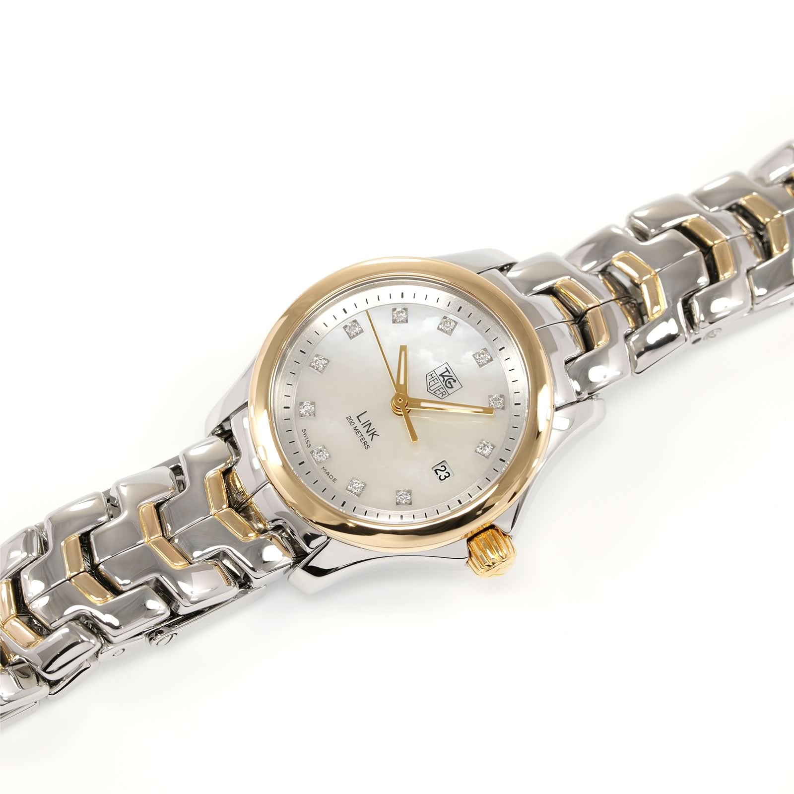 TAG Heuer Link White Mother of Pearl Diamond Set Dial 18k Gold WJF1353.BB0581