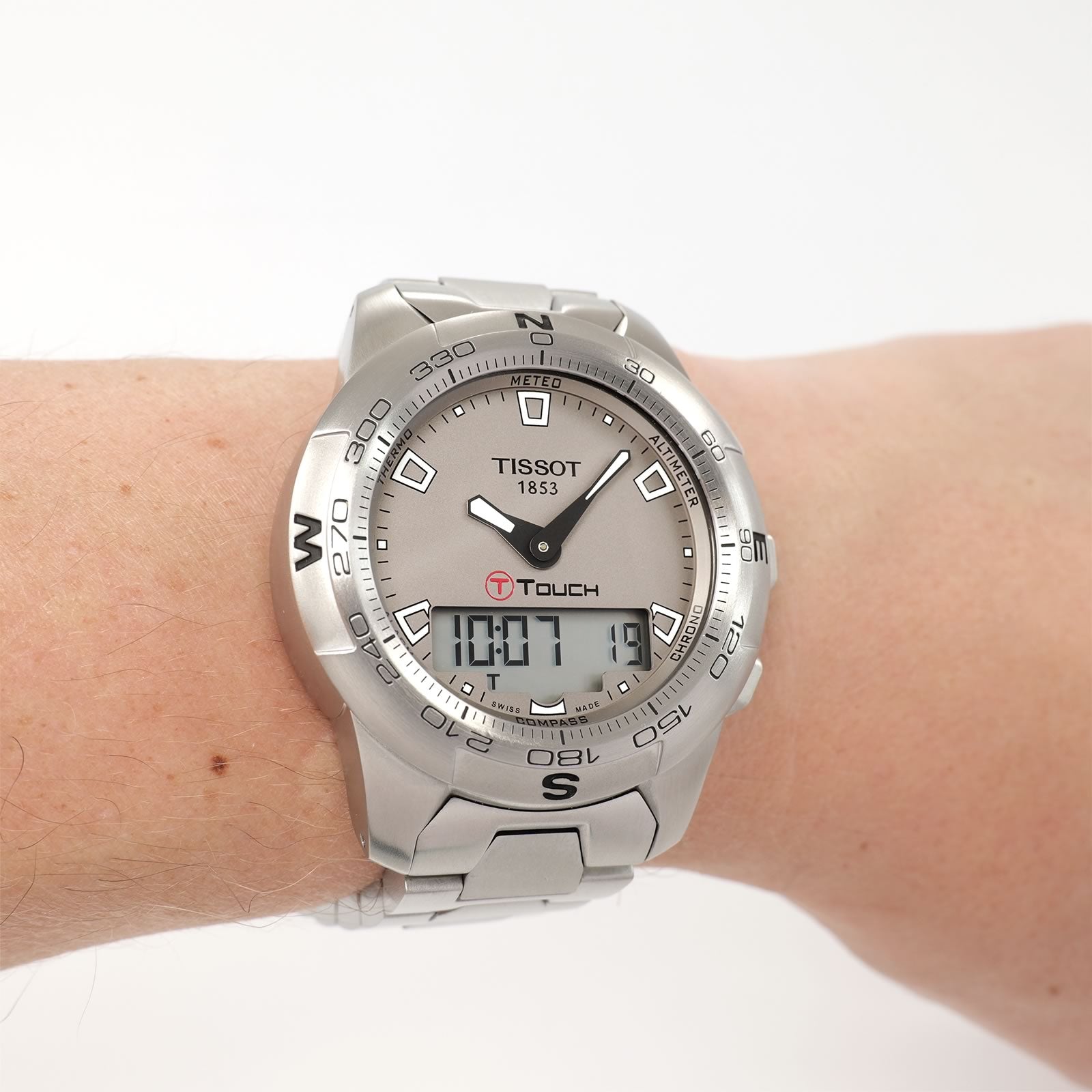 Tissot T-Touch II Grey Dial T047420A on the wrist