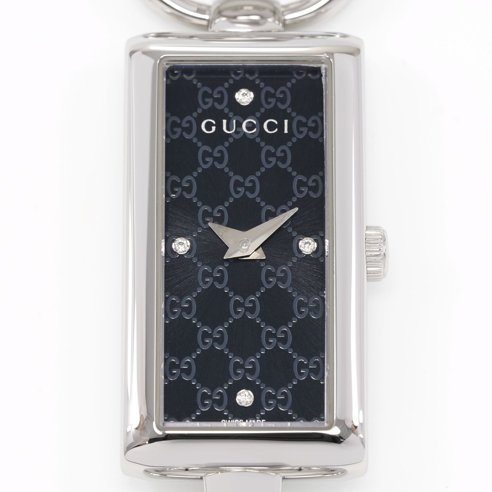 Gucci Tornabuoni 119 Black 4 Diamond Sunburst G Pattern Dial close up