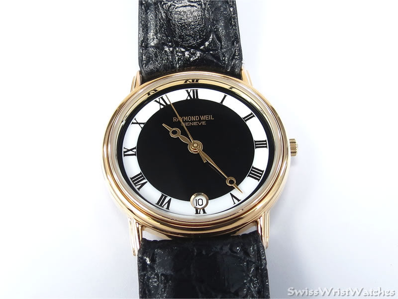 Raymond Weil Black White Roman Numeral Dial 5532 18k Gold Plated