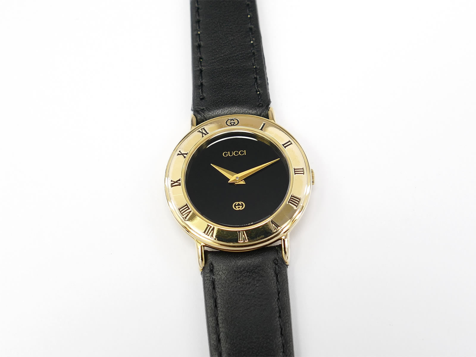 Gucci 3000L Black Dial 18k Gold Plated Roman Numeral Bezel – SWWatches