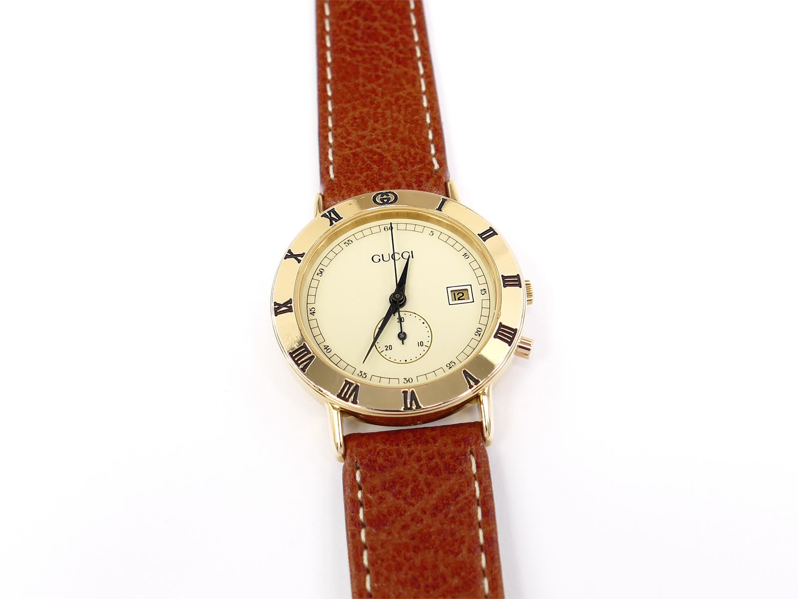 vintage Gucci gold tone 3800 Jr watch with leather strap G-chrono watch Gucci Brown in Gold plated - 44951232 main image 2