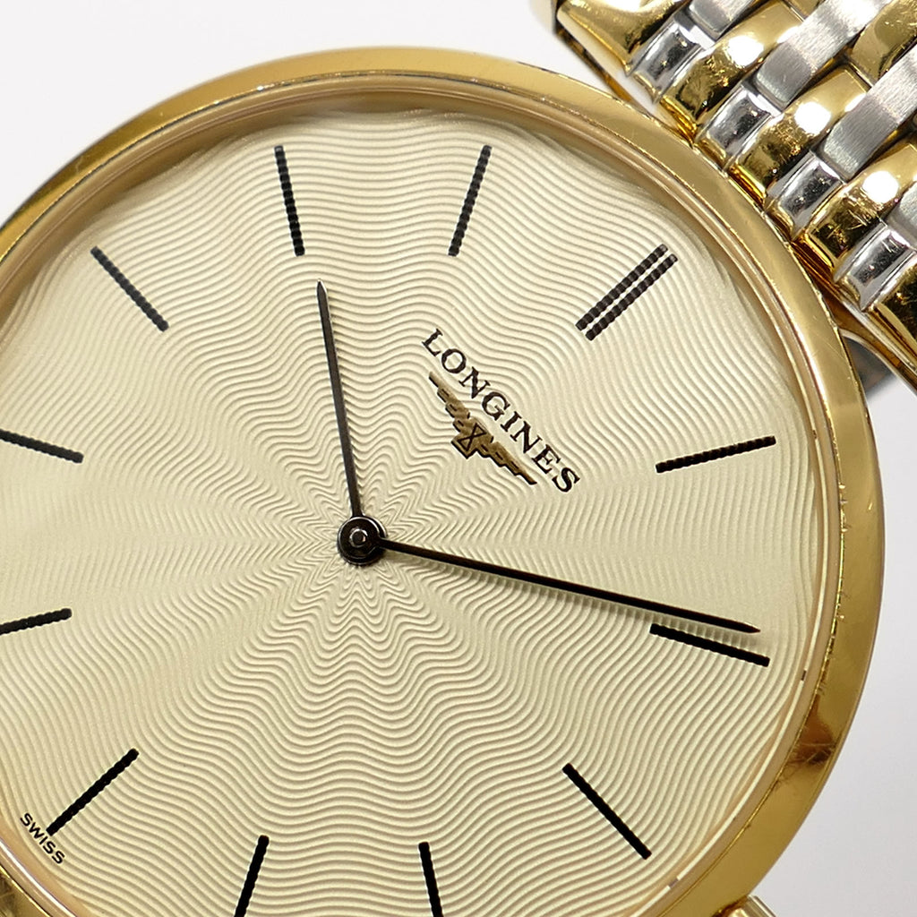 Longines La Grande L4.709.2 guilloche dial logo close up