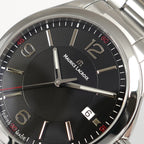 Maurice Lacroix Miros MI1018 Black teak dial logo close up