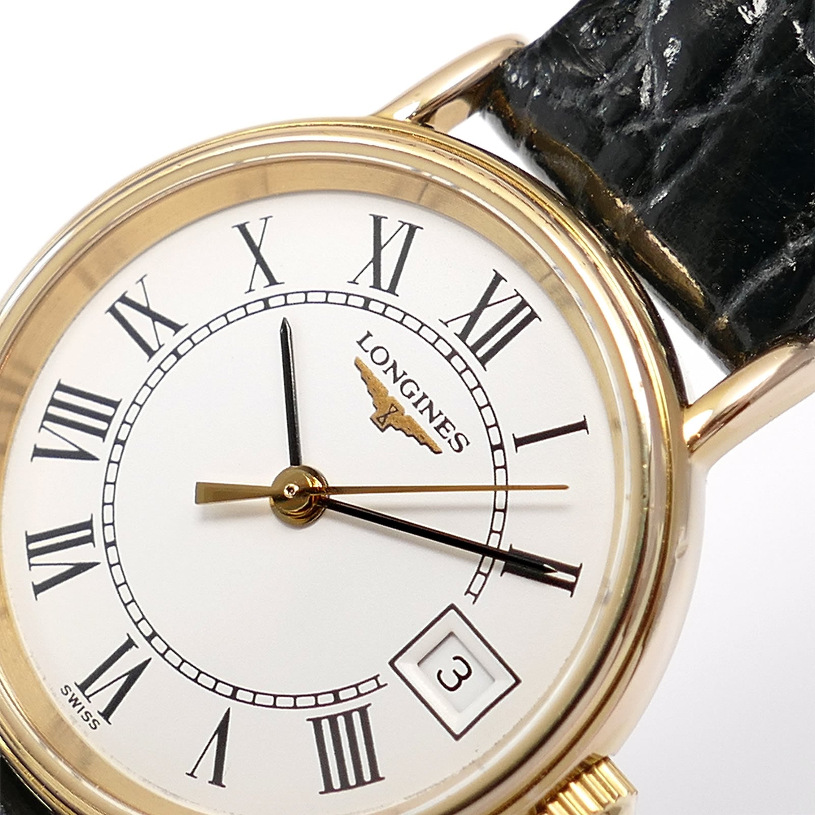 Longines Présence L4.136.2 logo close up