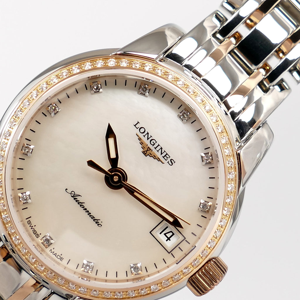 Longines Saint-Imier L2.263.5 logo and diamonds close up