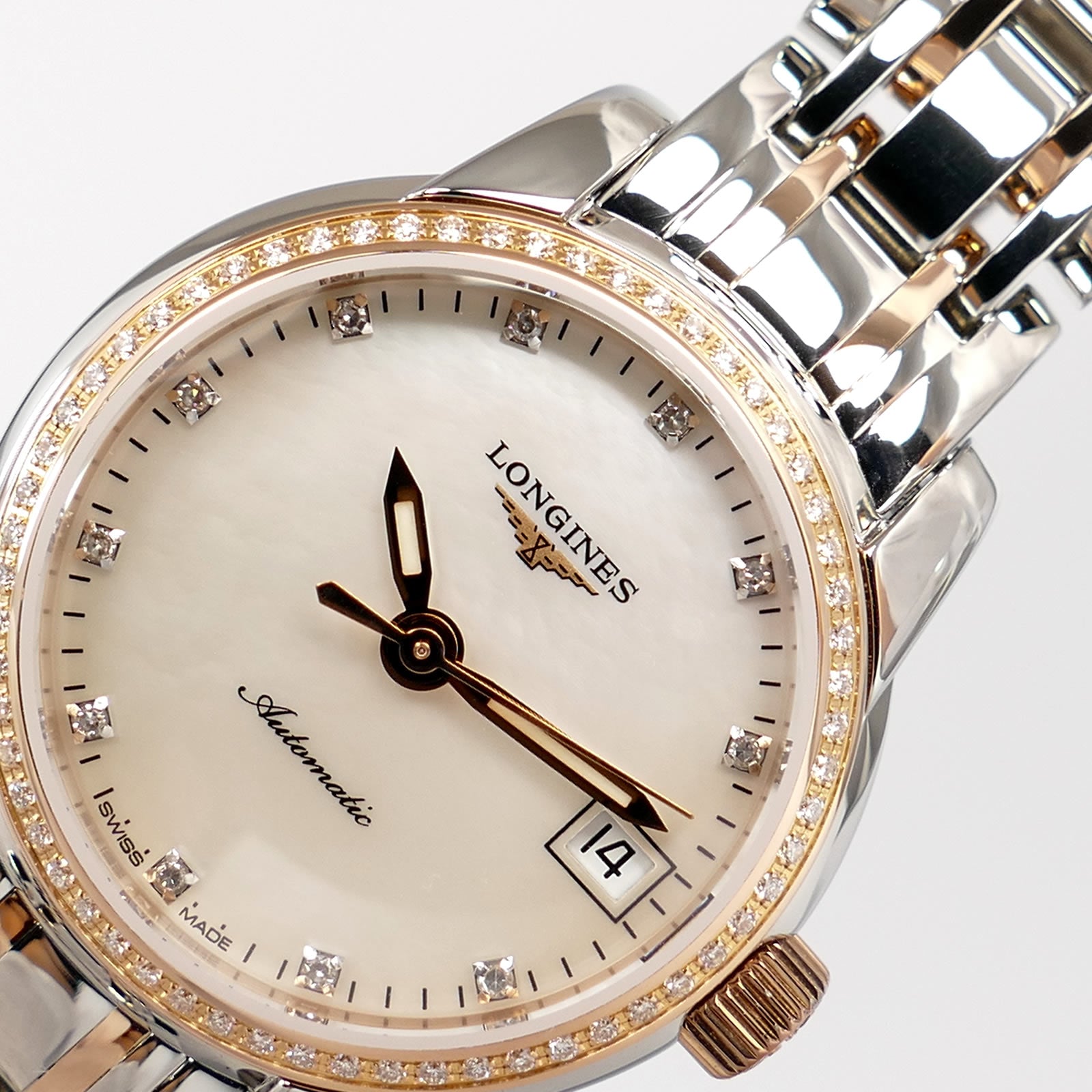 Longines Saint-Imier L2.263.5 logo and diamonds close up