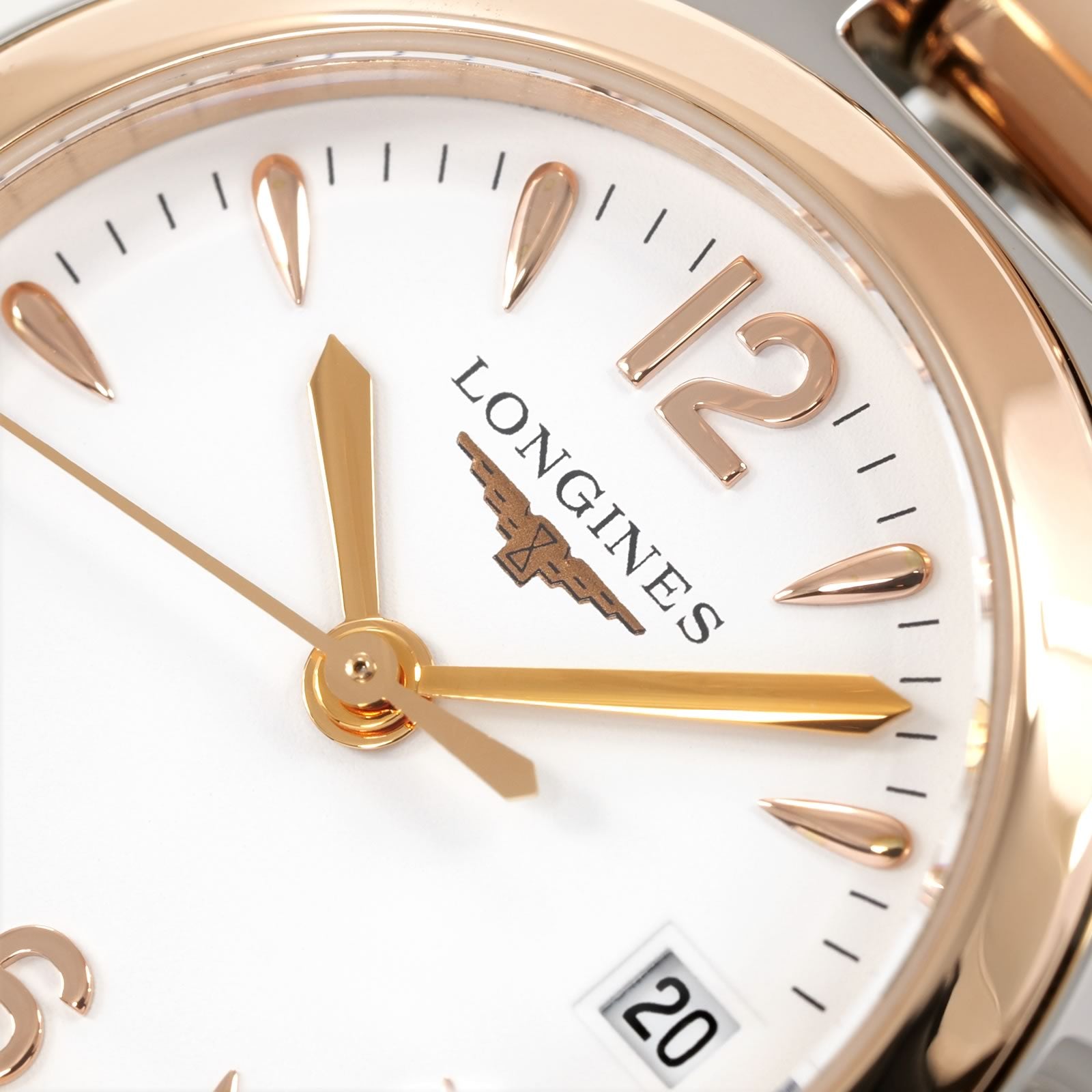 Longines PrimaLuna L8.110.5 logo close up