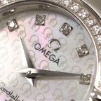 Omega Constellation 1458.75.00 logo and diamonds close up