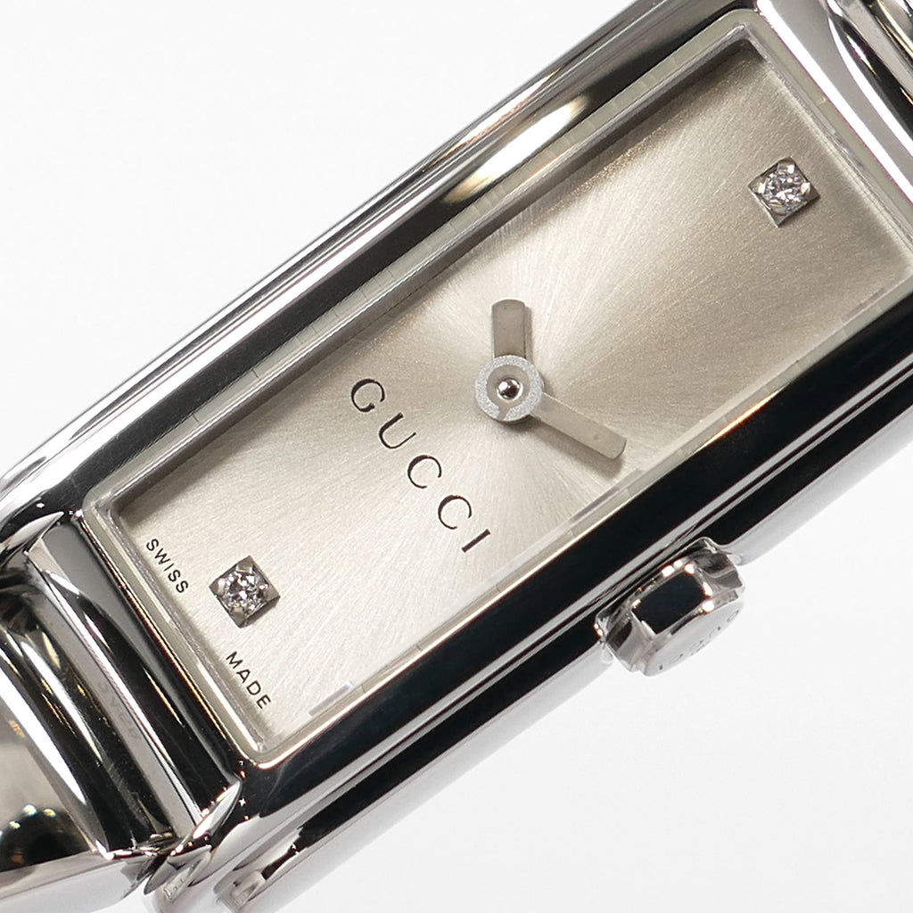 Gucci G-Line 109 logo and diamonds close up