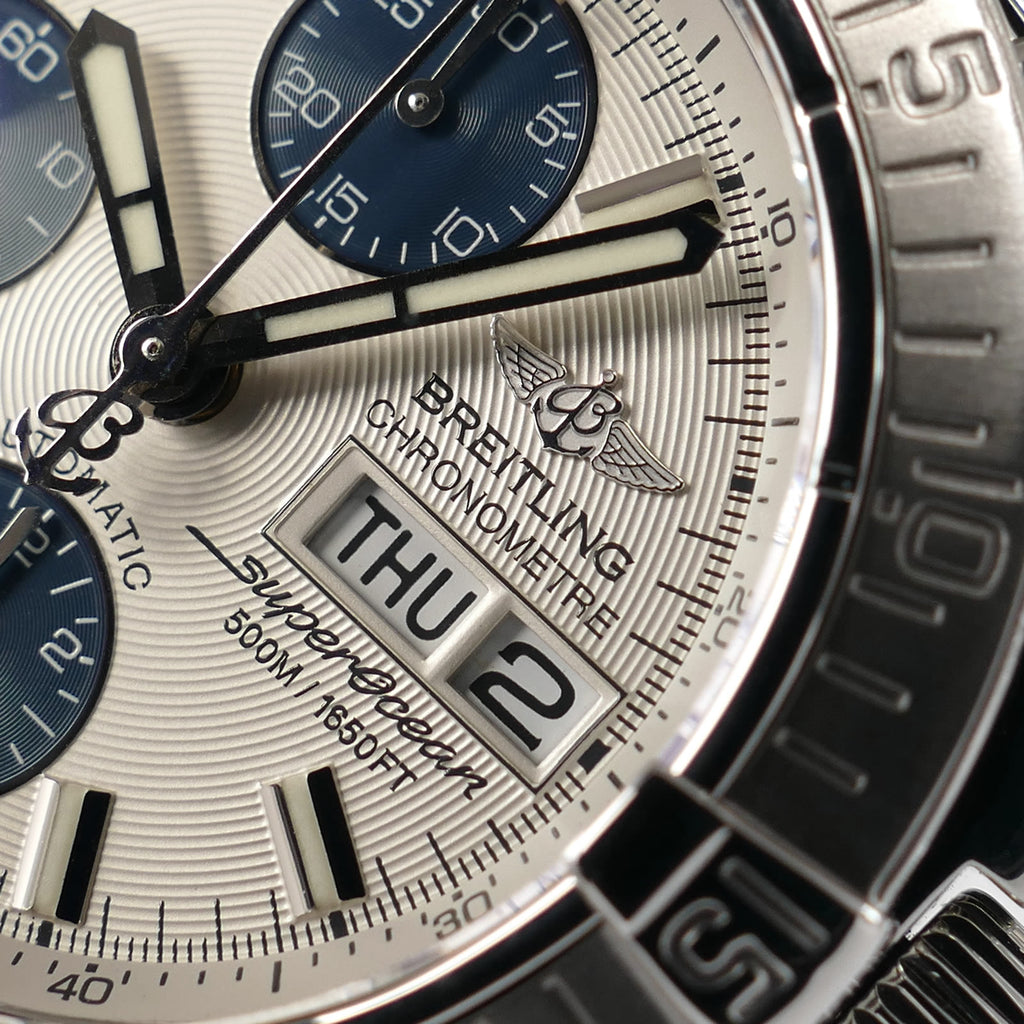 Breitling Superocean II A13340 logo close up