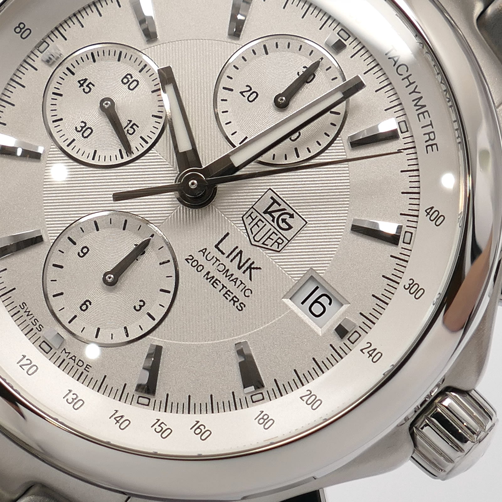 TAG Heuer Link Chronograph CJF2111 logo close up