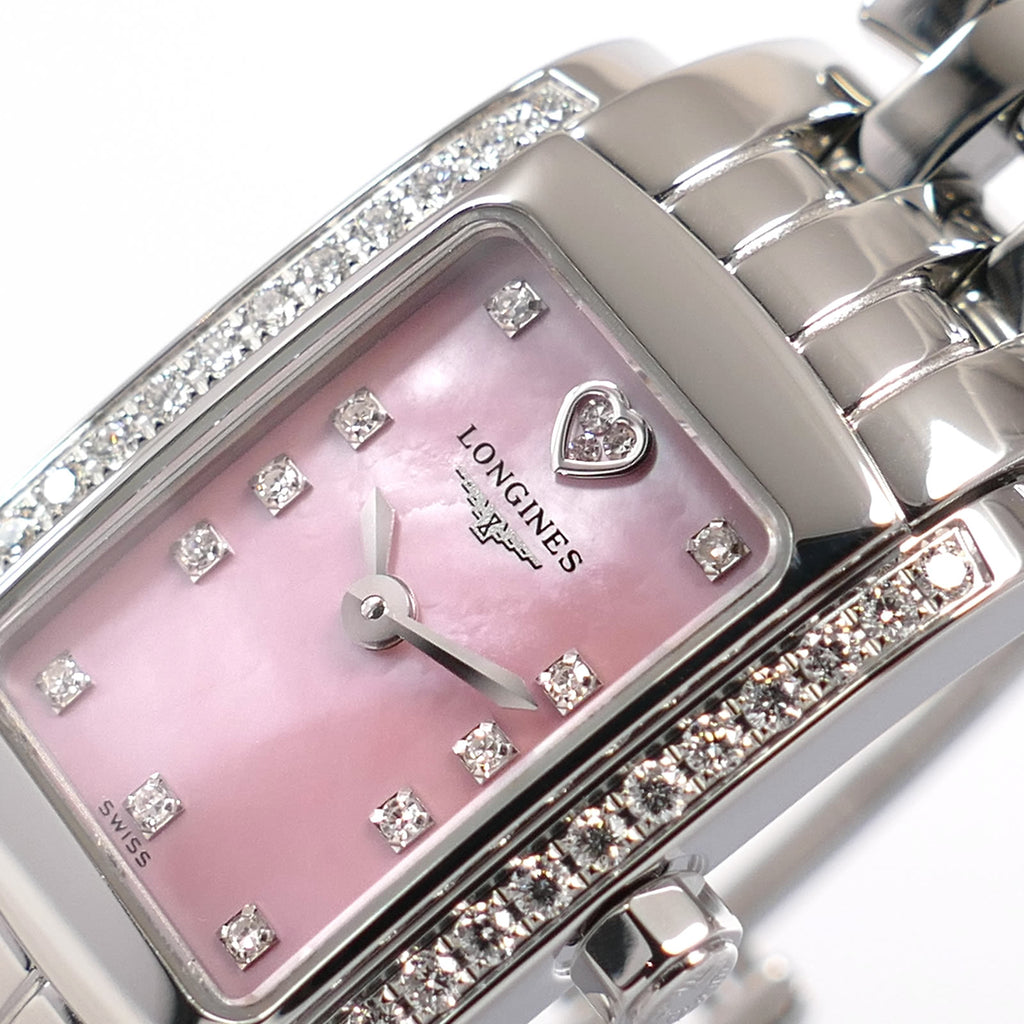 Longines DolceVita L5.158.0 diamond filled heart and logo close up