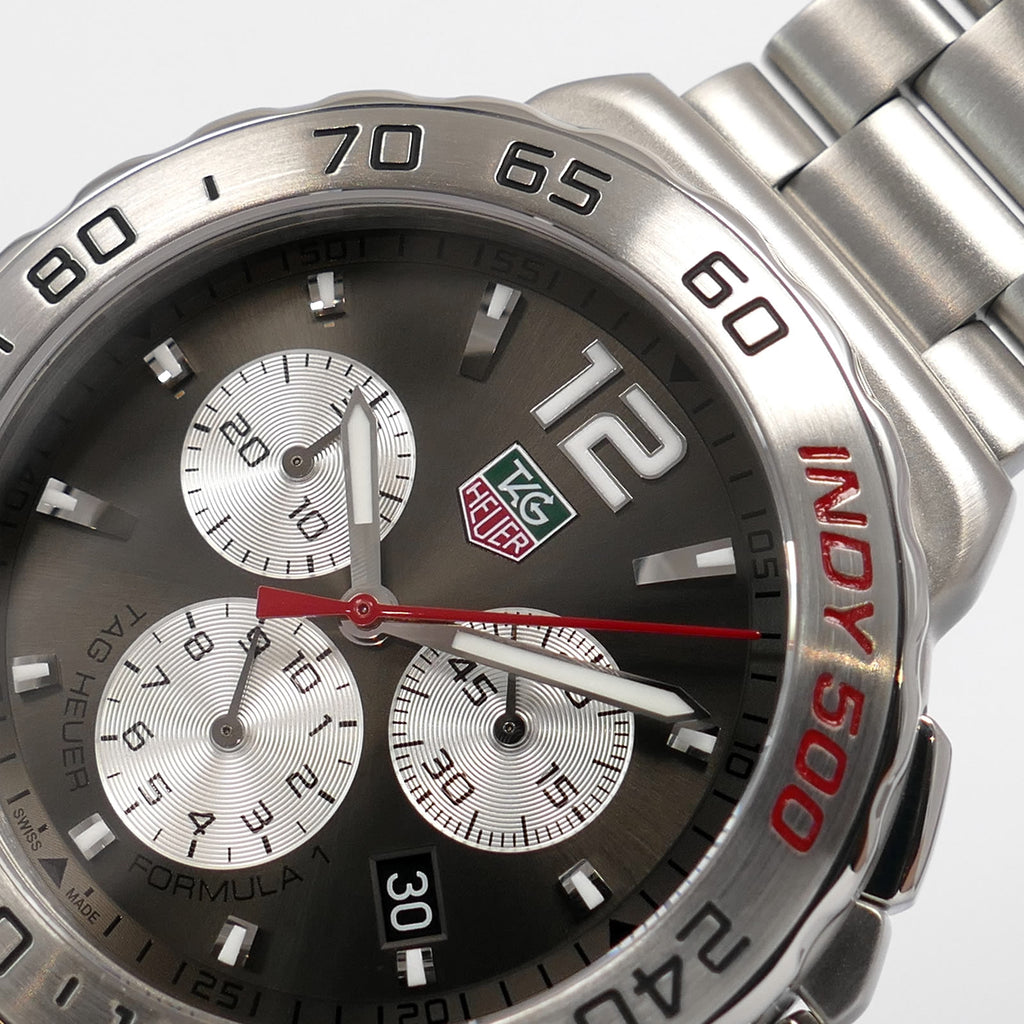 TAG Heuer Formula 1 Indy 500 Chronograph CAU1113 logo close up