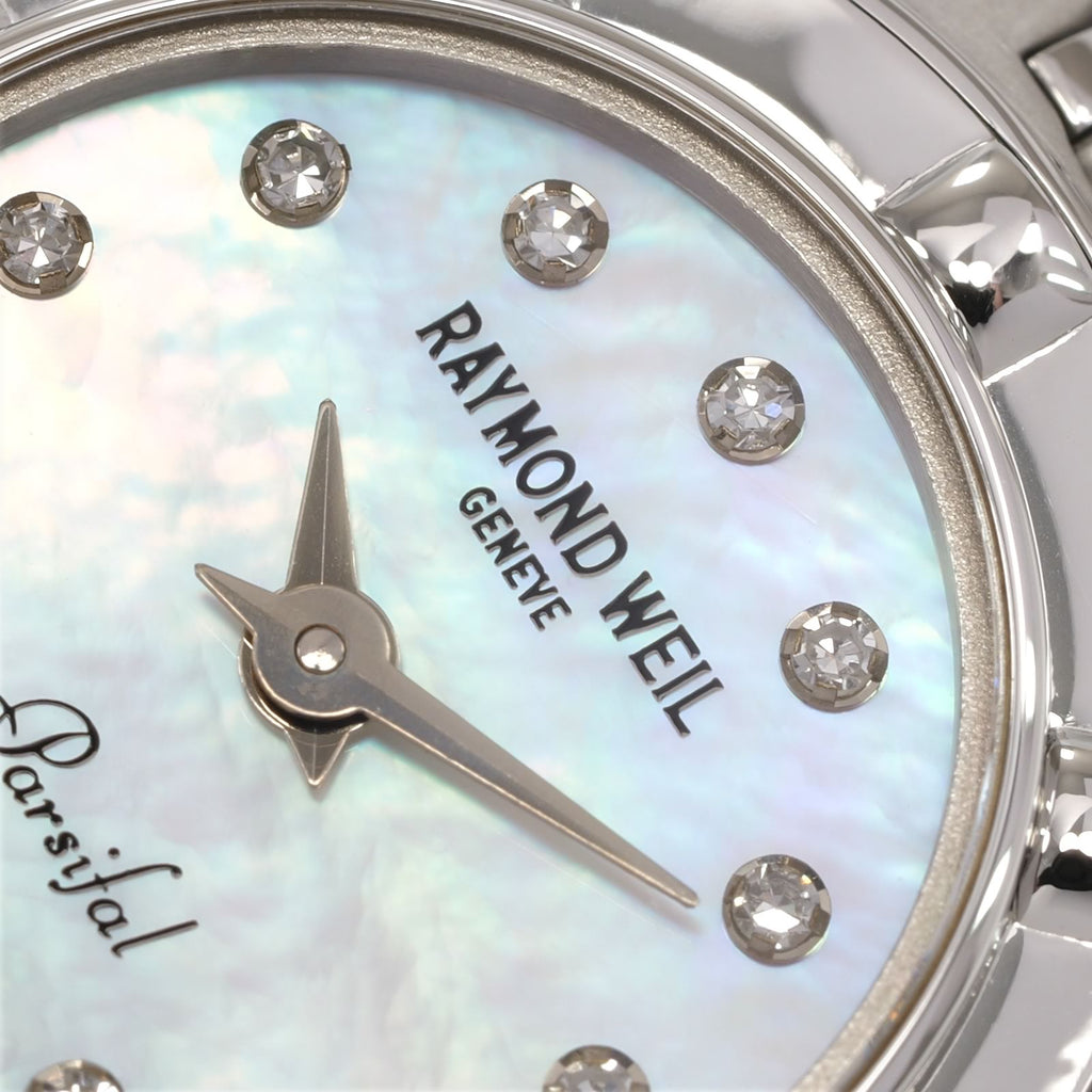 Raymond Weil Parsifal 9691 logo and diamonds close up