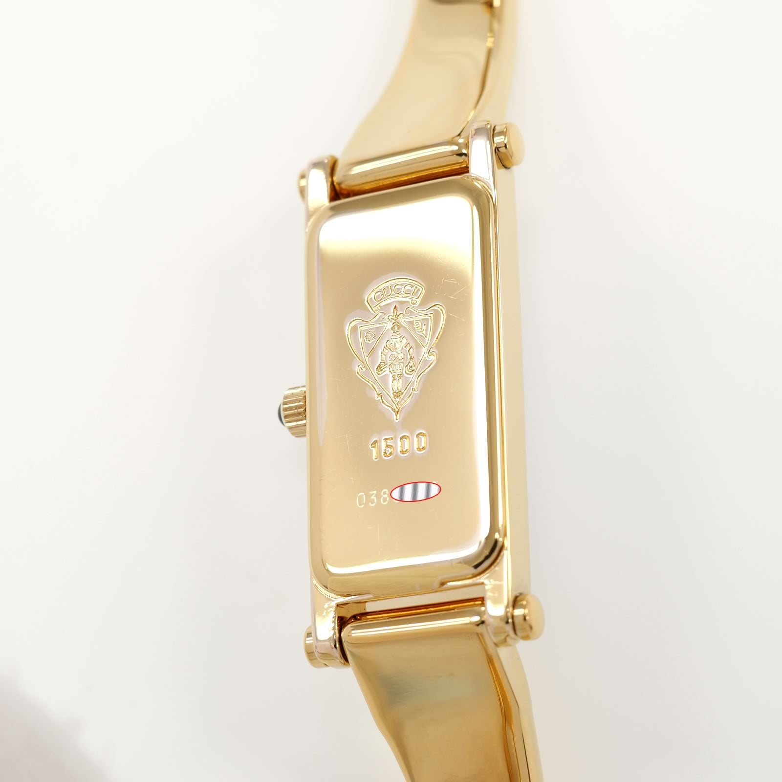 Gucci 1500L Ladies 12mm Black Dial 18k Gold Plated Bangle – SWWatches