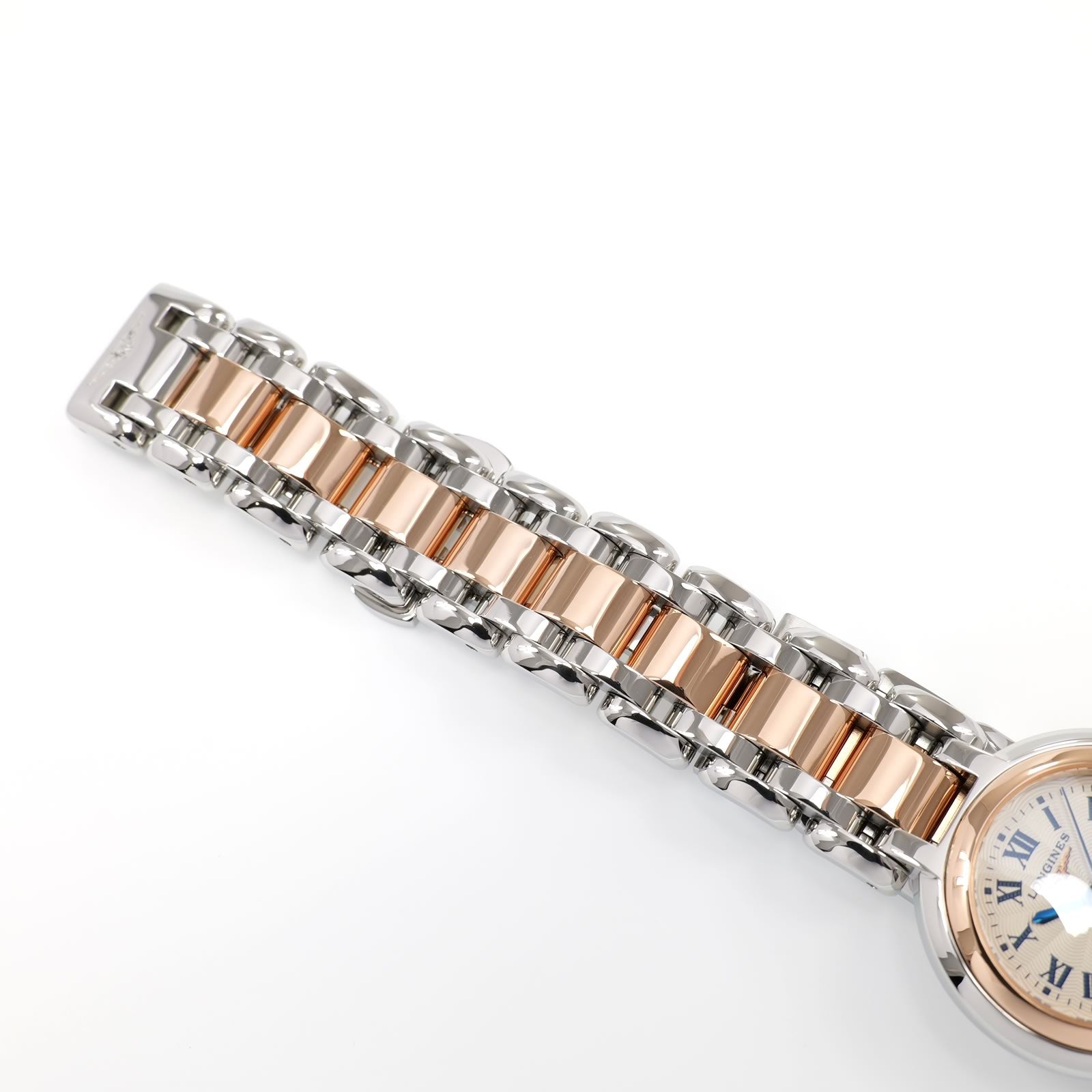 Longines PrimaLuna L8.110.5 stainless steel and 18k rose gold bracelet top