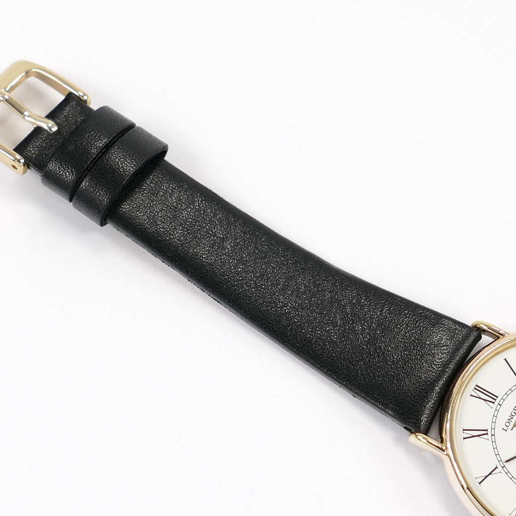 Longines Présence black leather strap top