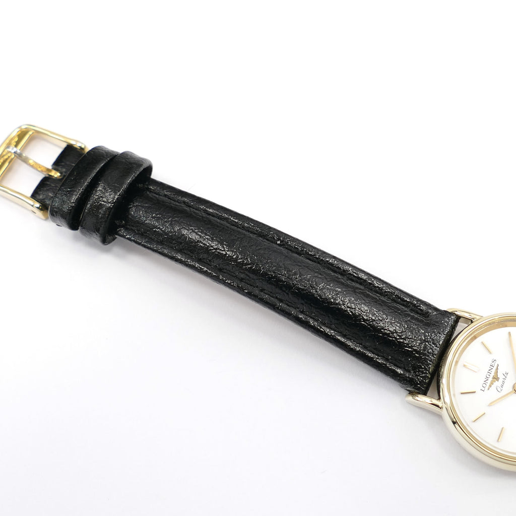 Longines Présence black leather strap top