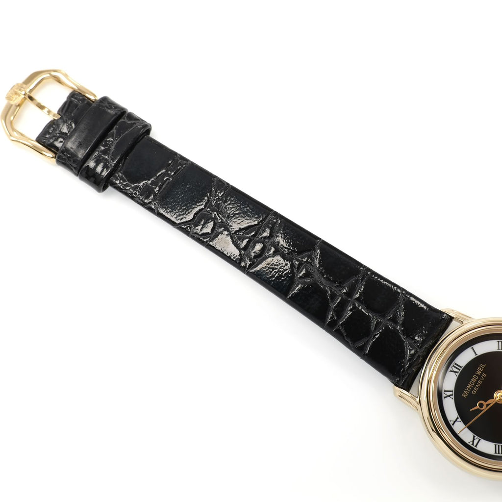Raymond Weil Geneve 5332 gloss black leather alligator grain strap top