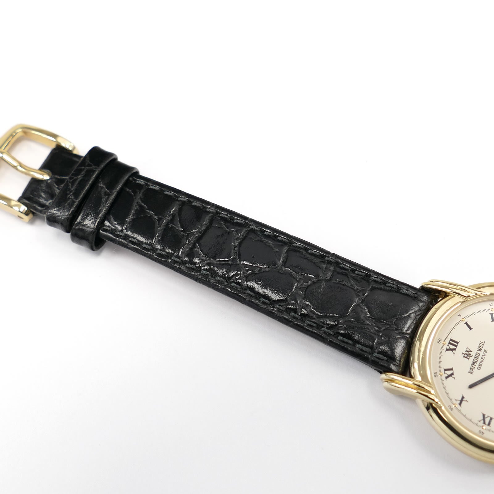 Raymond Weil Vintage 9955 black leather strap with crocodile grain top