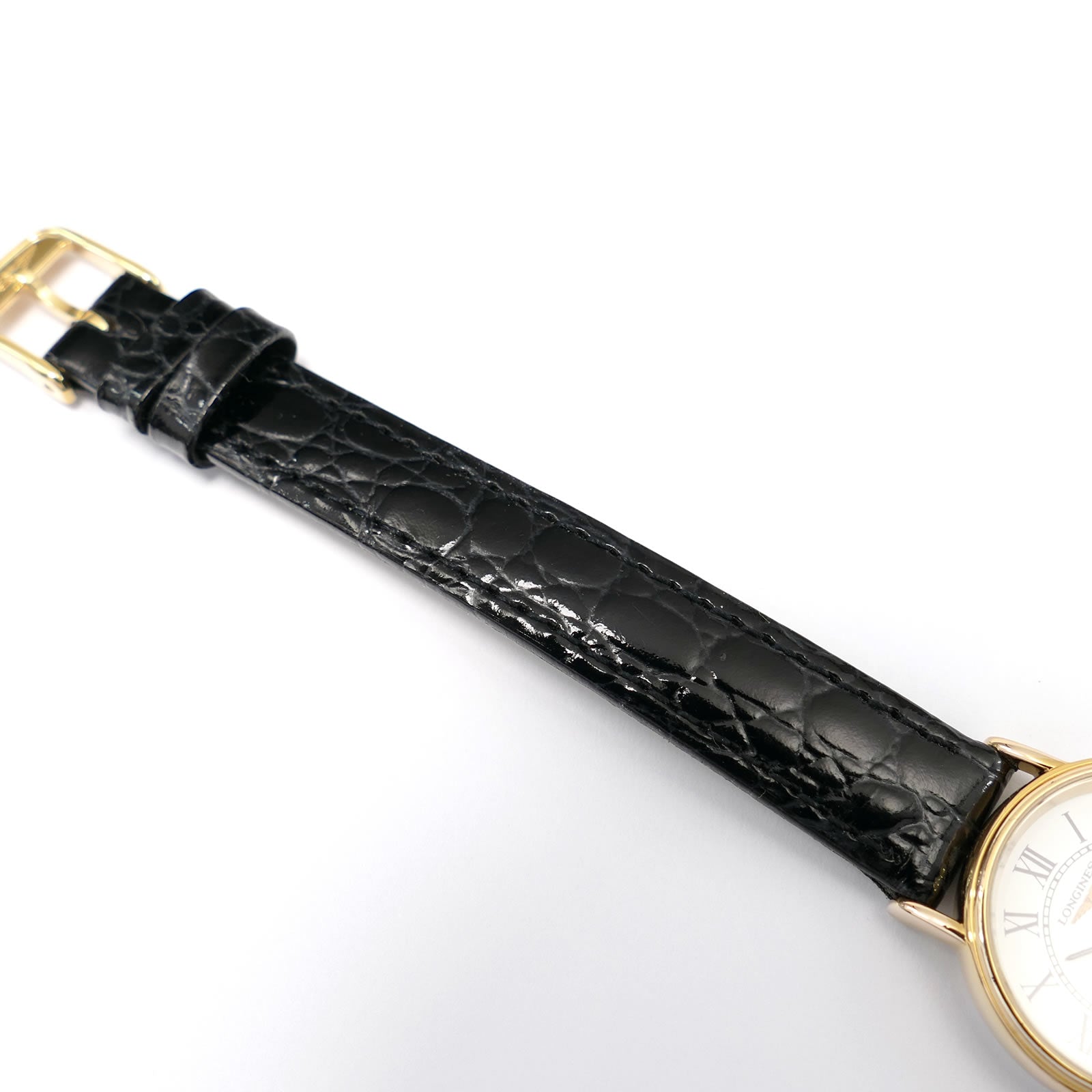 Longines Présence L4.136.2 black leather crocodile grain strap top