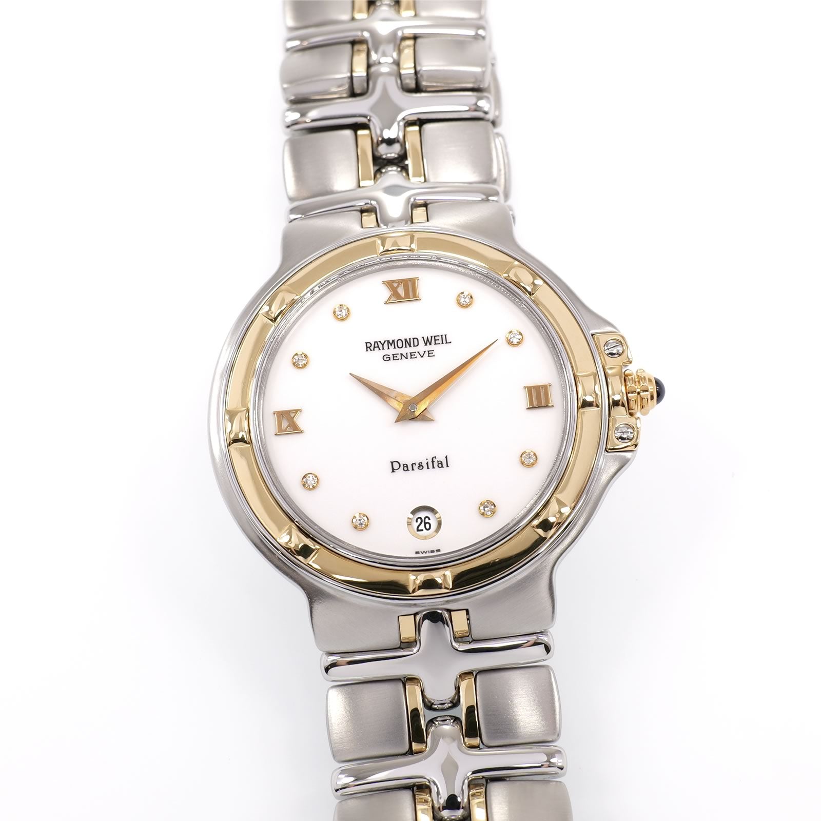 Raymond Weil Parsifal 9190 Men's 33mm White Dial 8 Diamonds & 18k Gold Two Tone