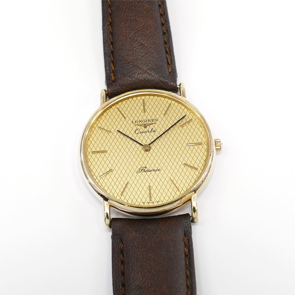 Longines Présence 18k Gold Plated Champagne Diamond Pattern Dial Men's 32mm 150.6799