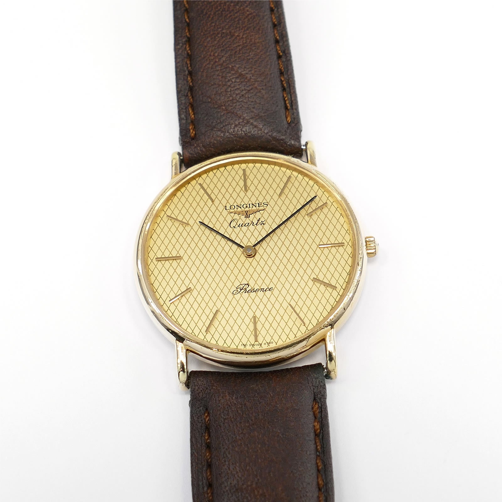 Longines Présence 18k Gold Plated Champagne Diamond Pattern Dial Men's 32mm 150.6799
