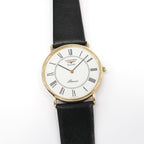 Longines Présence Men's 32mm 18k Gold Plated White Roman Numeral Dial on Leather 150.6799