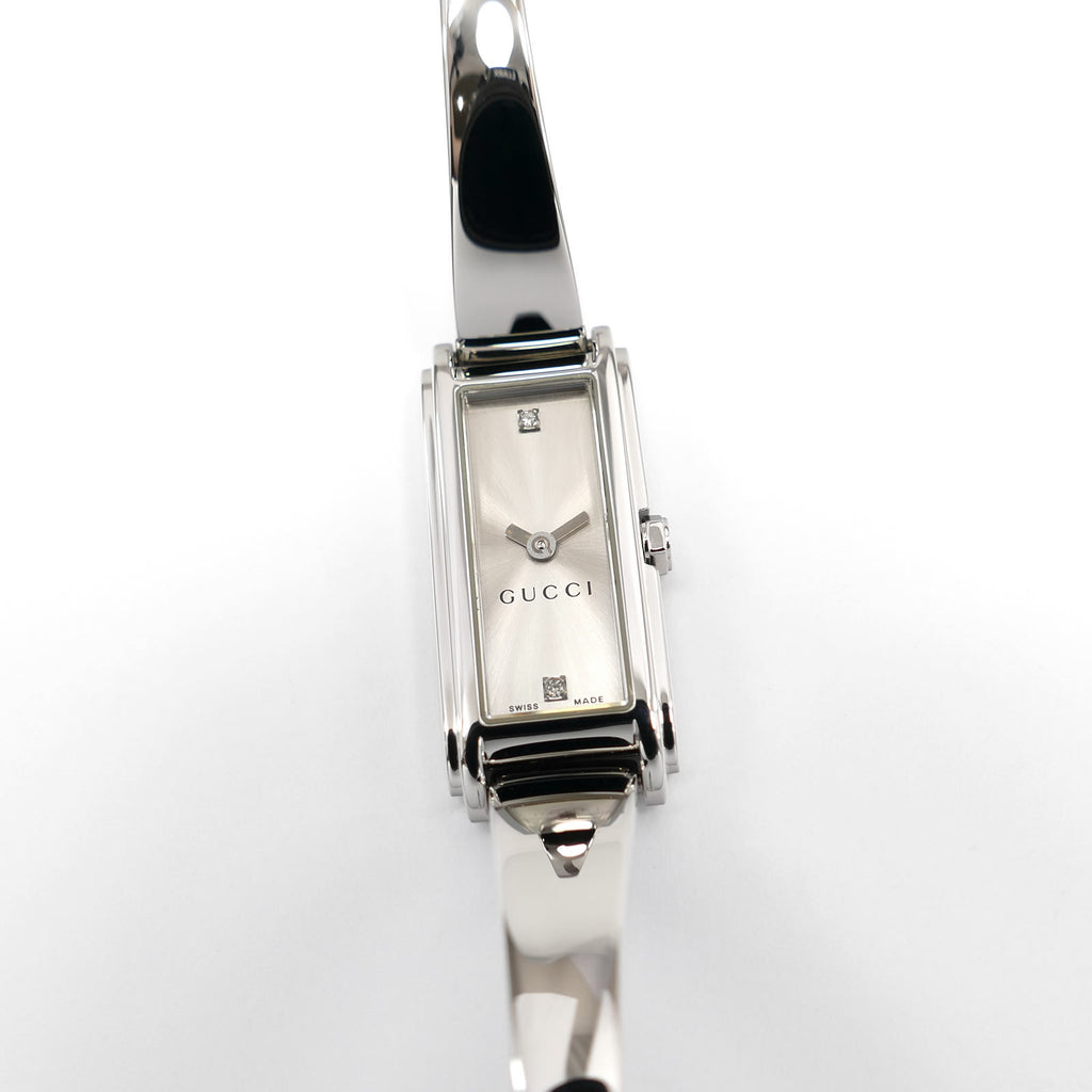 Gucci G-Line 109 Silver Sunburst Dial with 2 Diamonds YA109519 Ladies Bangle