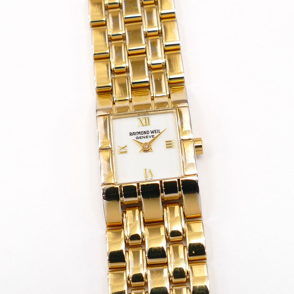 Raymond Weil Tema 5886 White Dial 18k Gold Plated Ladies 17mm Rectangular Roman