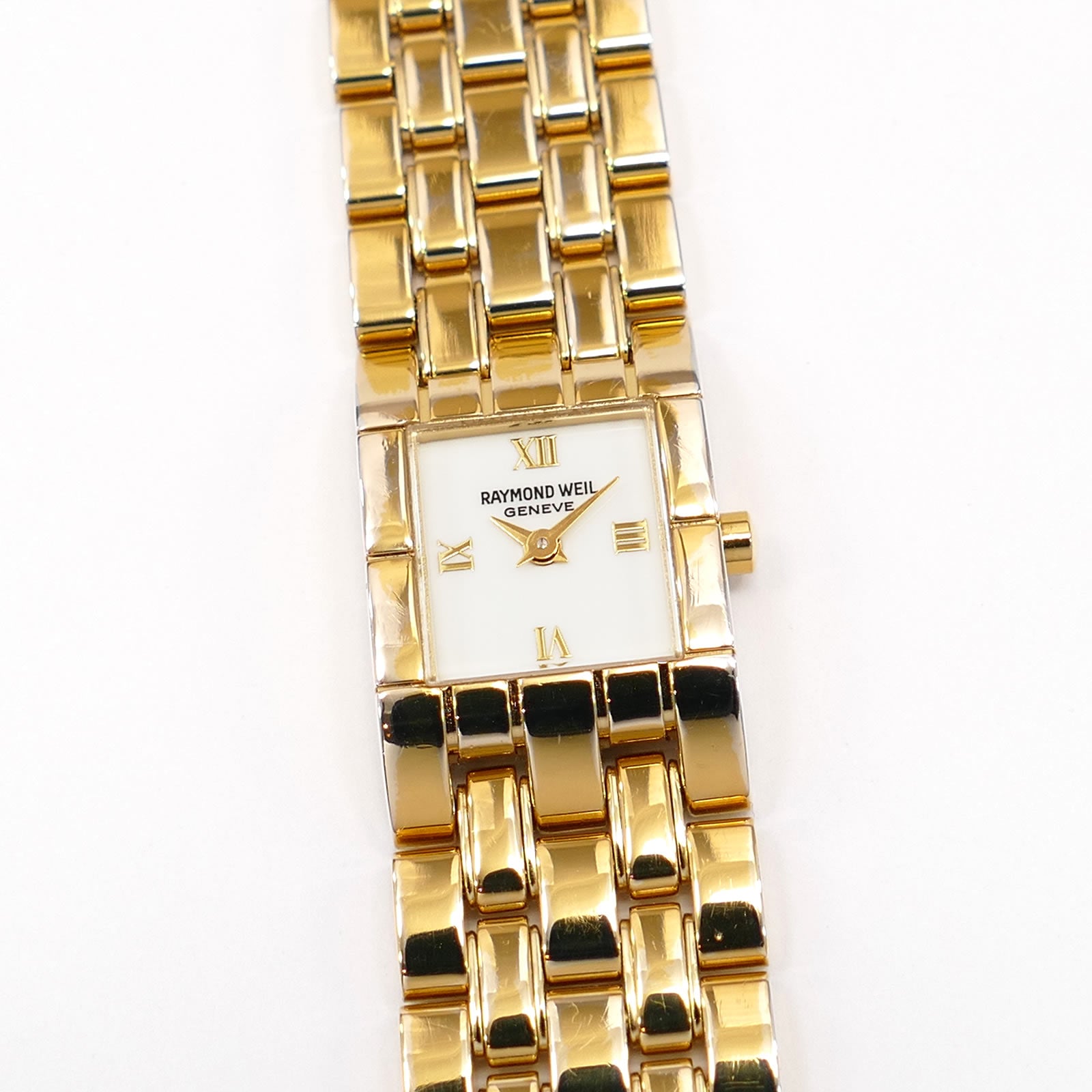 Raymond Weil Tema 5886 White Dial 18k Gold Plated Ladies 17mm Rectangular Roman
