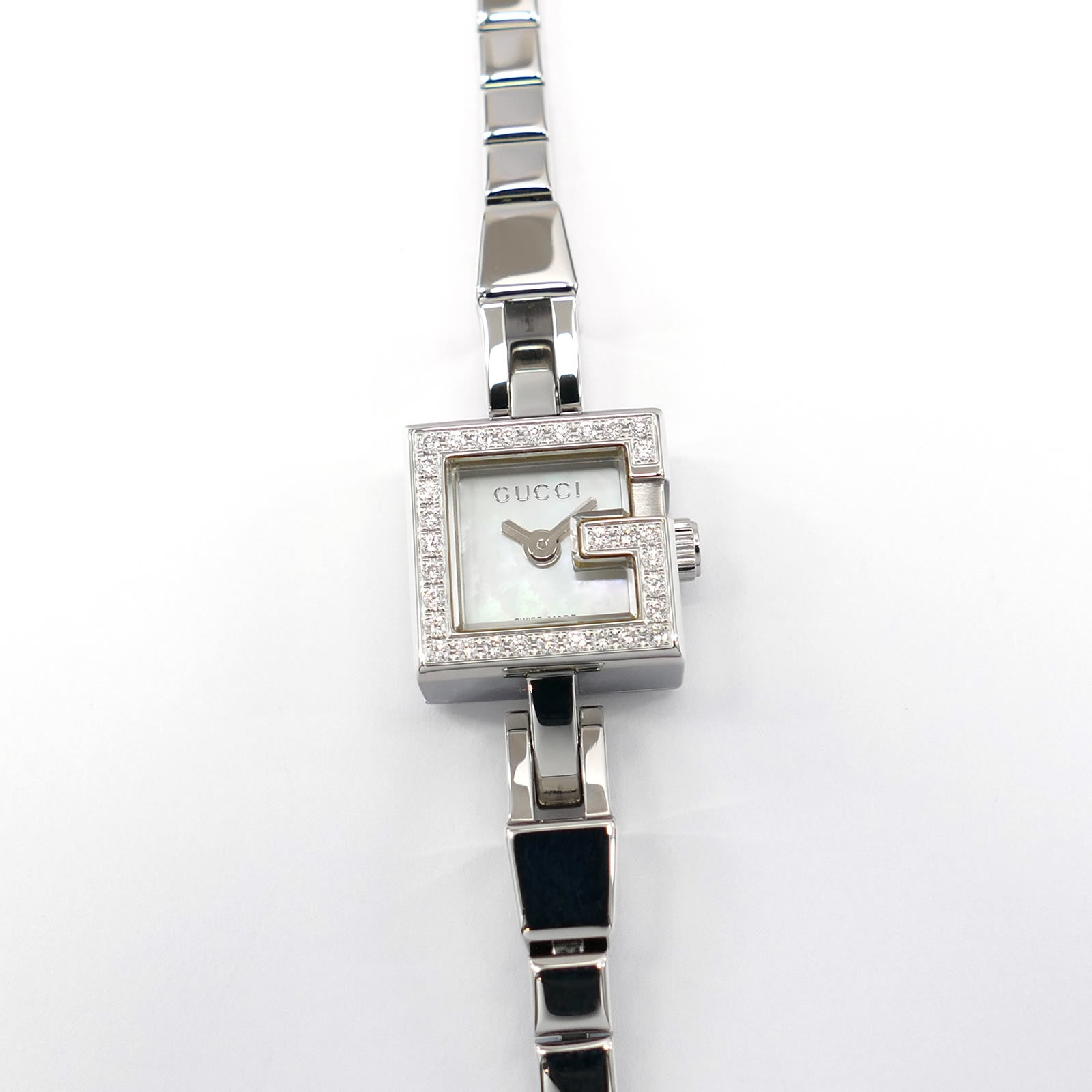 Gucci Mini G 102 White 32 Diamonds Ladies 14mm Mother of Pearl Square YA102541