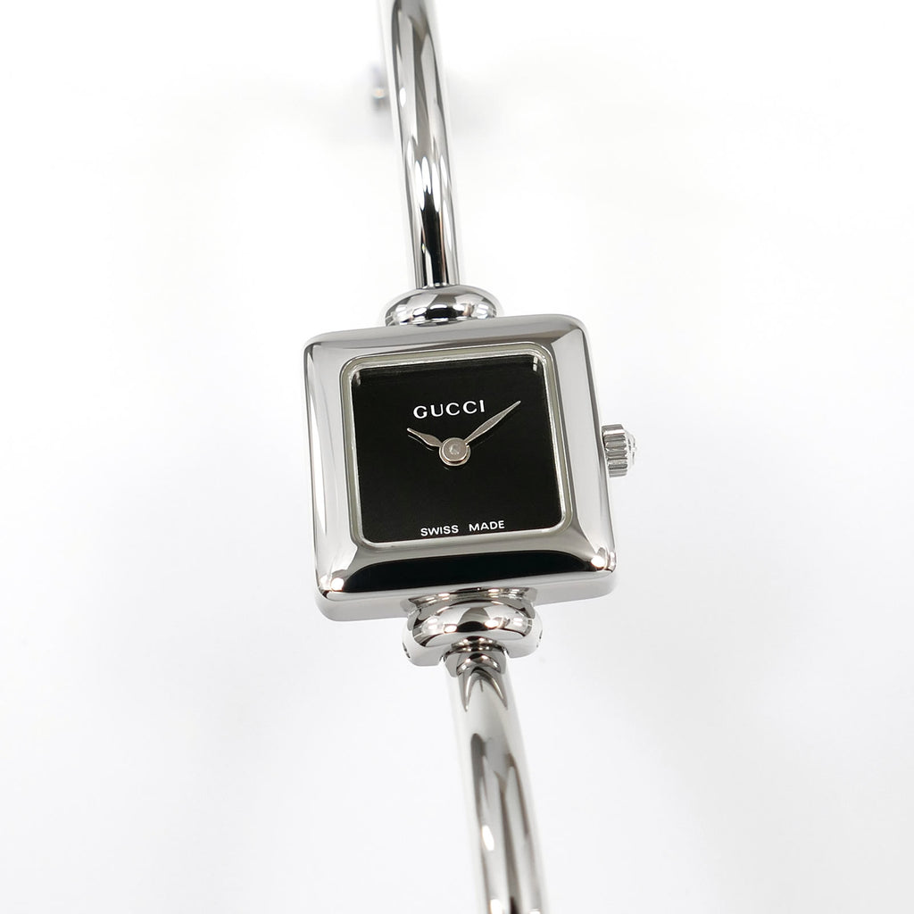 Gucci 1900L Black Dial Ladies 19mm Square Watch on 16.5cm Bangle Stainless Steel