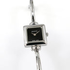 Gucci 1900L Black Dial Ladies 19mm Square Watch on 16.5cm Bangle Stainless Steel