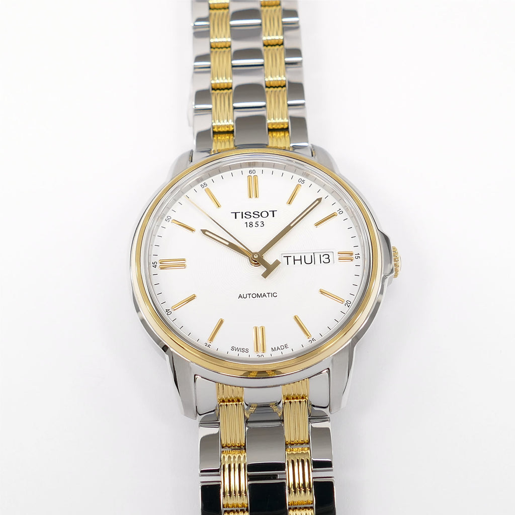 Tissot Automatic III Men's 39mm White Day-Date T065430A Gold PVD T-Classic Boxed T065.430.22.031.00A