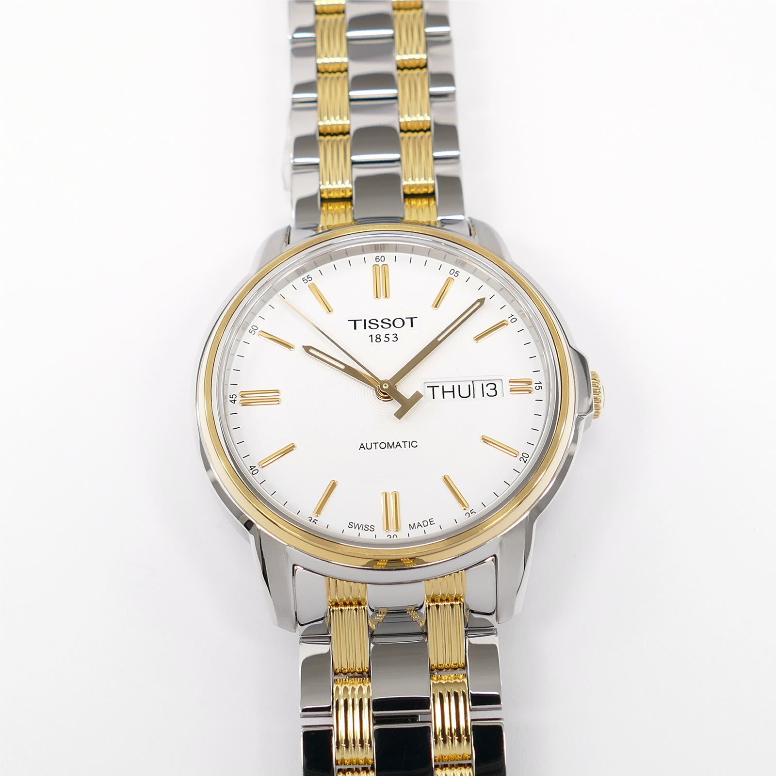 Tissot Automatic III Men's 39mm White Day-Date T065430A Gold PVD T-Classic Boxed T065.430.22.031.00A