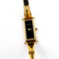 Gucci 1500L Black Dial 18k Gold Plated Bangle Ladies 12mm Rectangular Watch