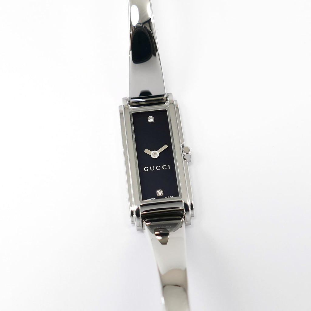 Gucci G-Line 109 Black Rectangular Dial with 2 Diamonds YA109518 Bangle Ladies