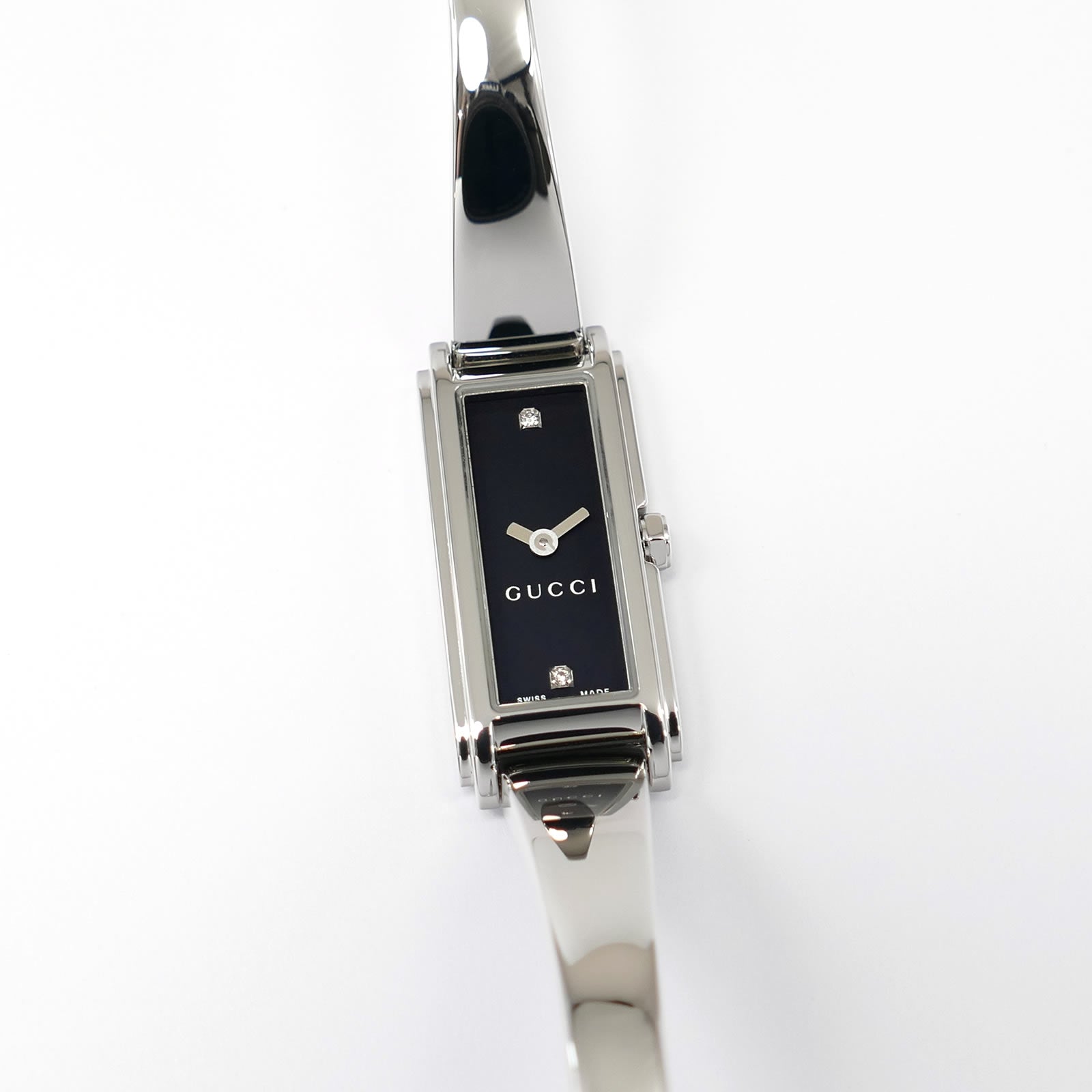 Gucci G-Line 109 Black Rectangular Dial with 2 Diamonds YA109518 Bangle Ladies