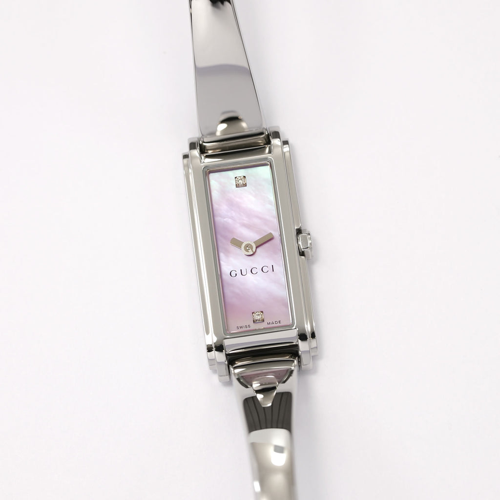 Gucci G-Line 109 Pink Mother of Pearl 2 Diamonds Ladies YA109520 Bangle Watch