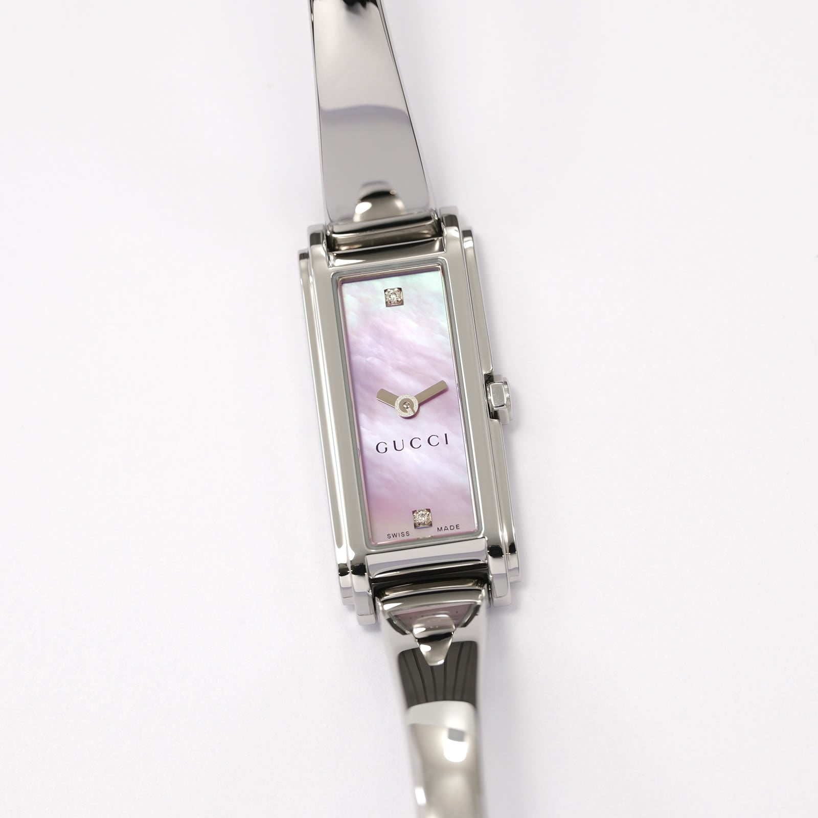 Gucci G-Line 109 Pink Mother of Pearl 2 Diamonds Ladies YA109520 Bangle Watch
