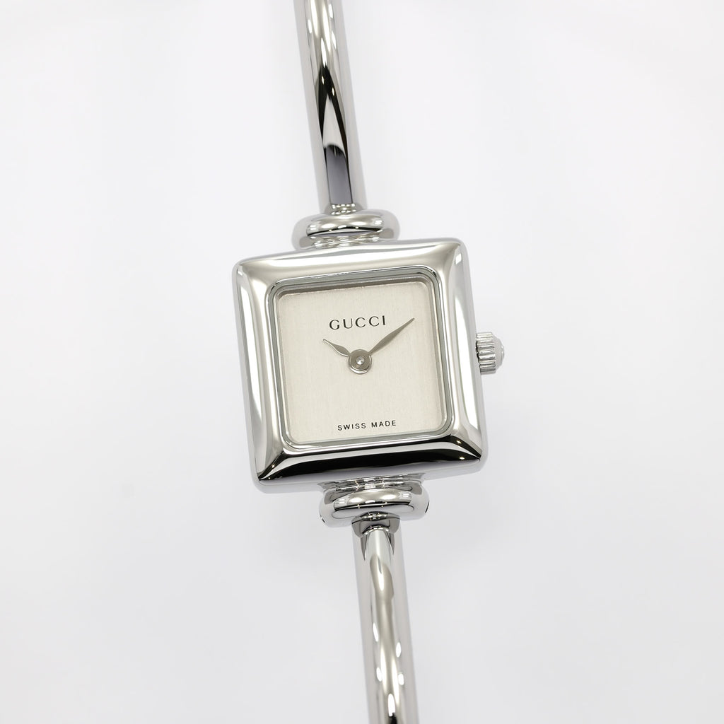 Gucci 1900L Silver Dial Ladies 19mm Square Watch - 16.5cm Bangle Stainless Steel