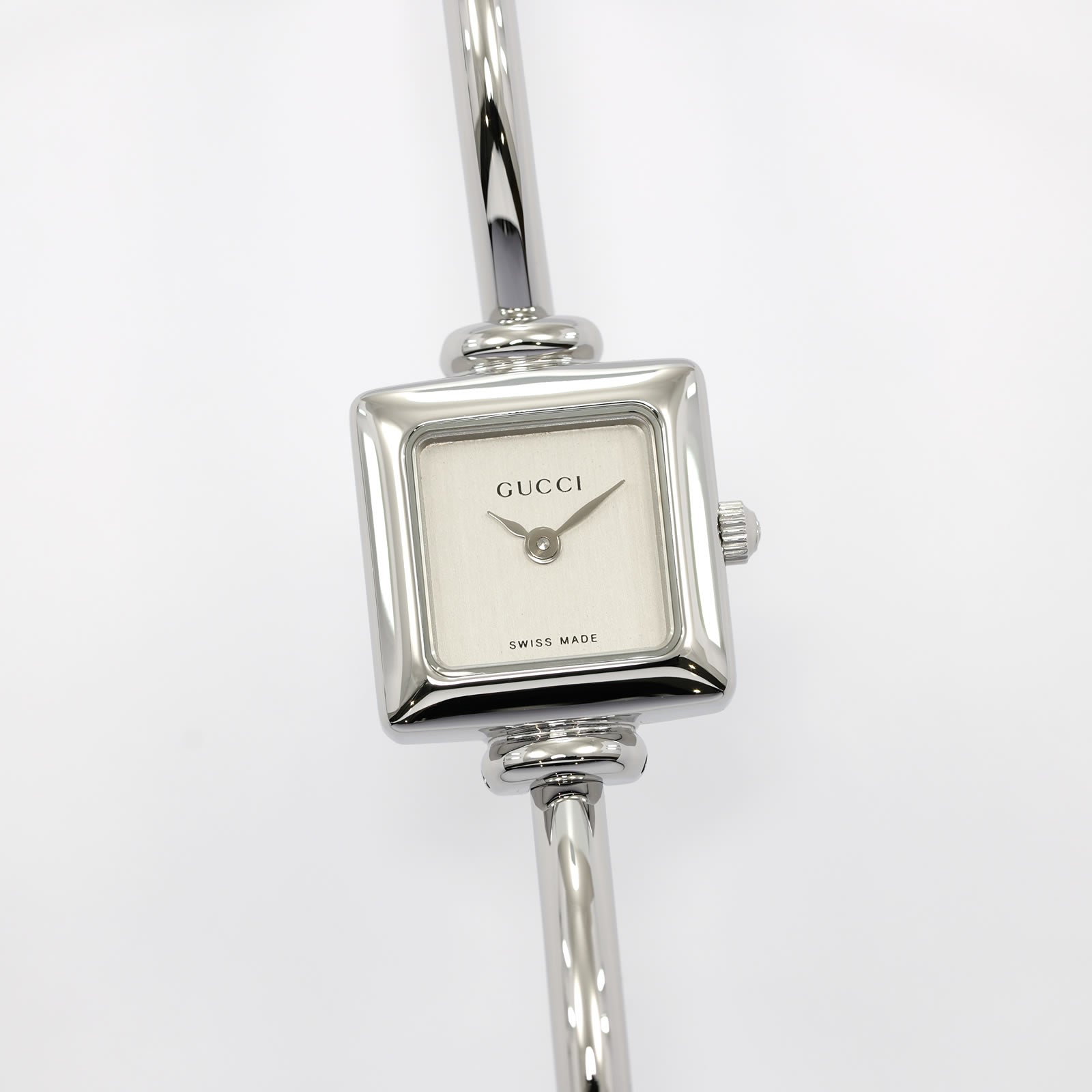 Gucci 1900L Silver Dial Ladies 19mm Square Watch - 16.5cm Bangle Stainless Steel